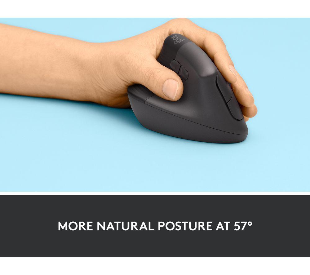 LOGITECH Lift Vertical Ergonomic Optical Mouse - Graphite, Left-Handed image number 3 of 9