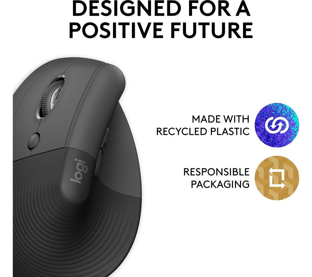 LOGITECH Lift Vertical Ergonomic Optical Mouse - Graphite, Left-Handed image number 5 of 9