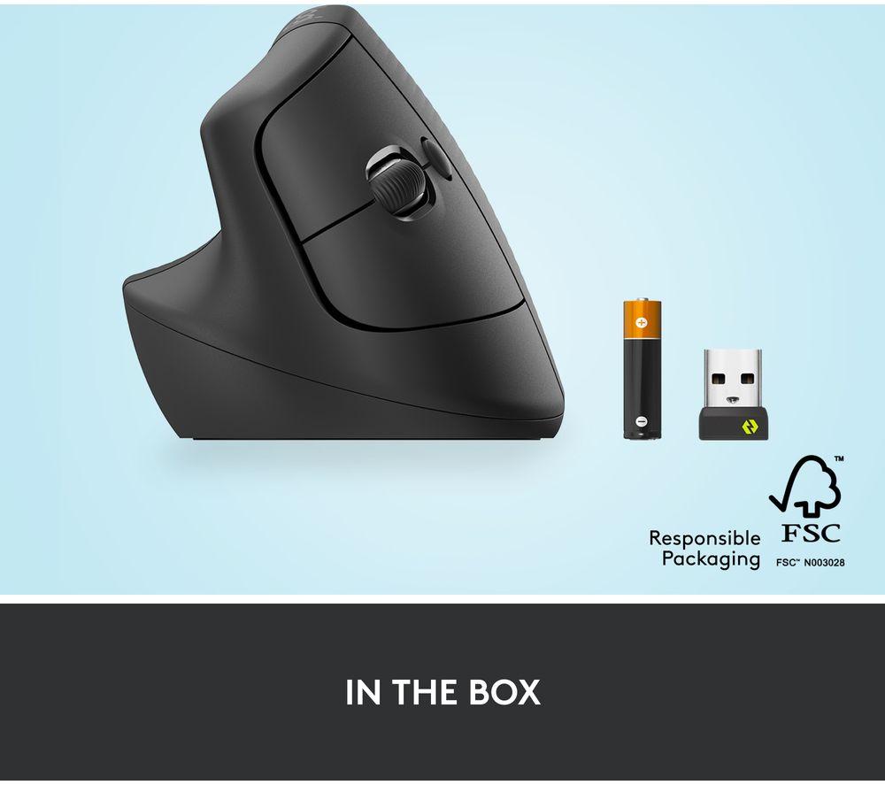 LOGITECH Lift Vertical Ergonomic Optical Mouse - Graphite, Left-Handed image number 8 of 9