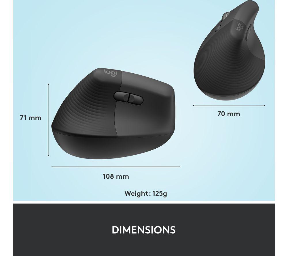 LOGITECH Lift Vertical Ergonomic Optical Mouse - Graphite, Left-Handed image number 9 of 9