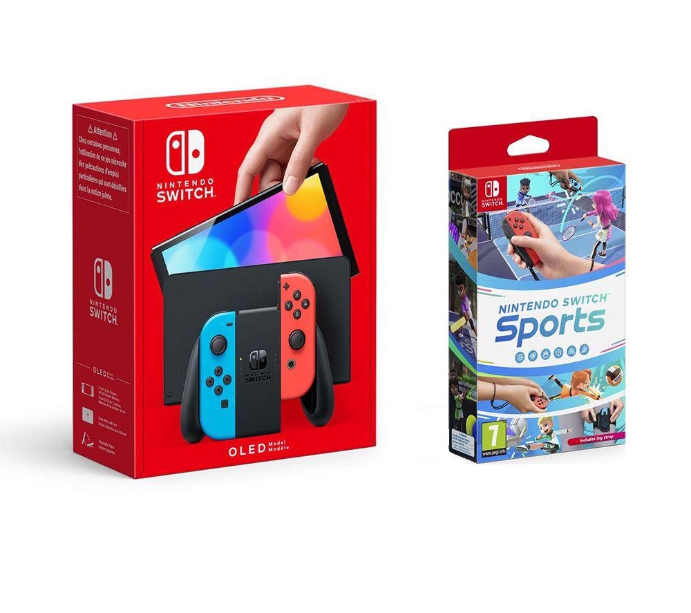 Nintendo Switch OLED  Sports Bundle - Neon Red  Blue RedBlue