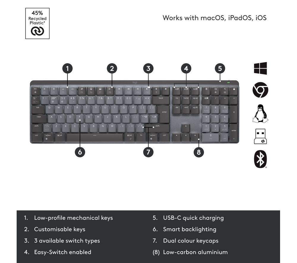 LOGITECH MX Wireless Mechanical Keyboard - Graphite image number 7 of 12