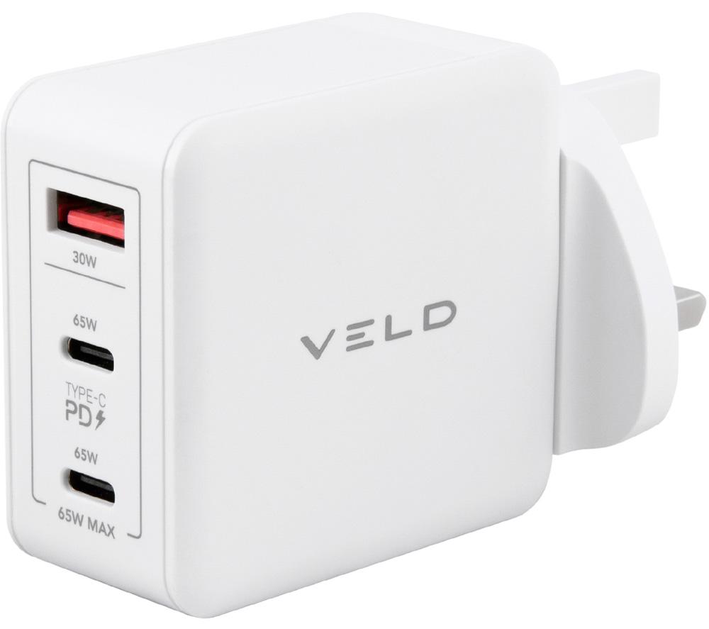 VELD 65w Super Fast Charging USB C Plug with USB A, 3 Port GaN Charger USB Smart Plug Adapter, Compatible with MacBook, iPhone, iPad, Samsung, PD TYPE C charge laptops up to 15