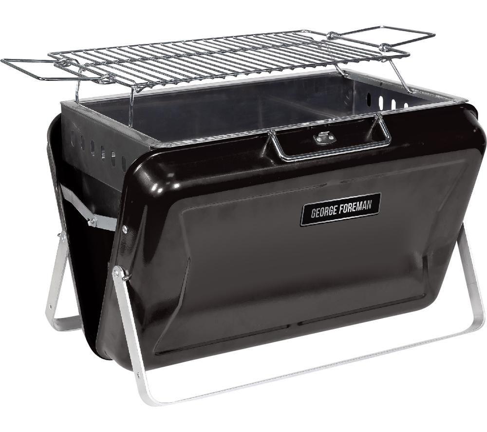 George Foreman Go Anywhere Briefcase GFPTBBQ1005B Portable Charcoal BBQ - Black