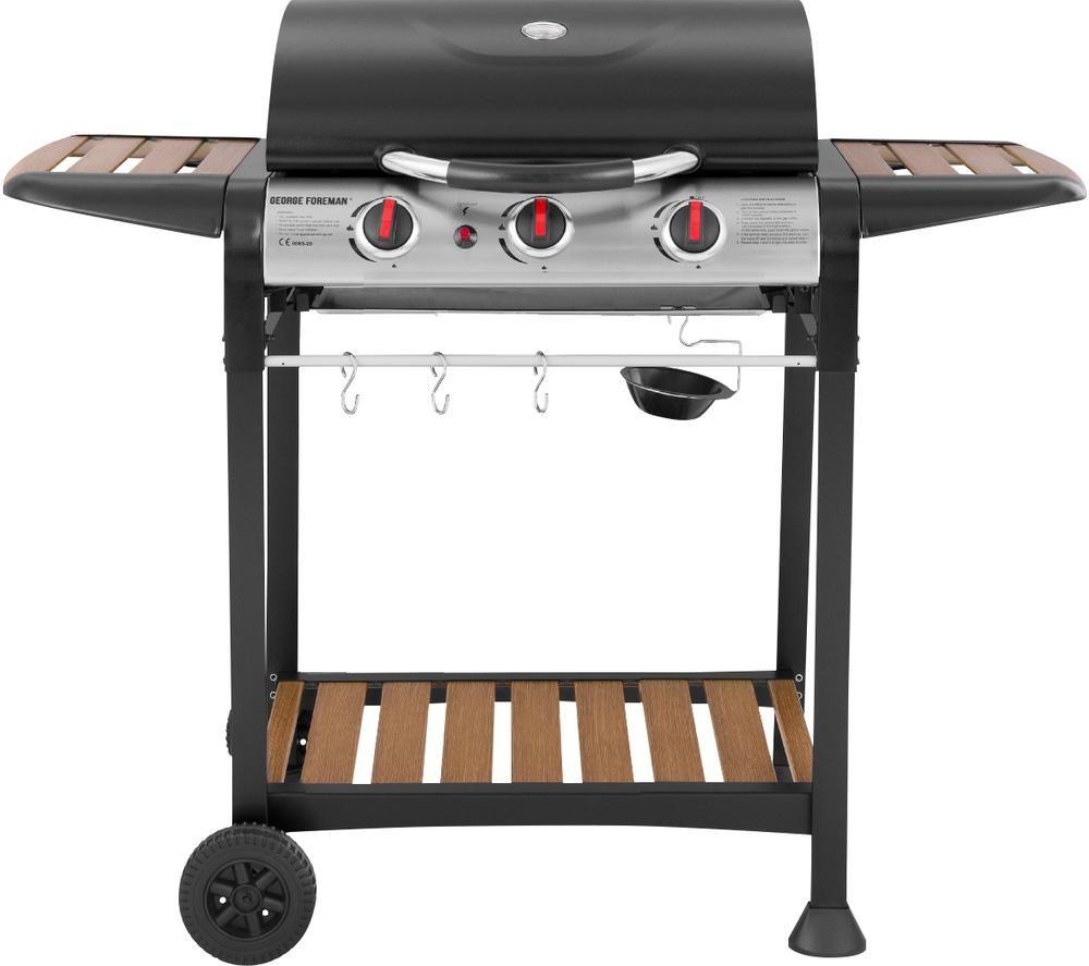 George Foreman GFGBBQ3BW 3 Burner Grill Gas Bbq - Black & Wood Effect