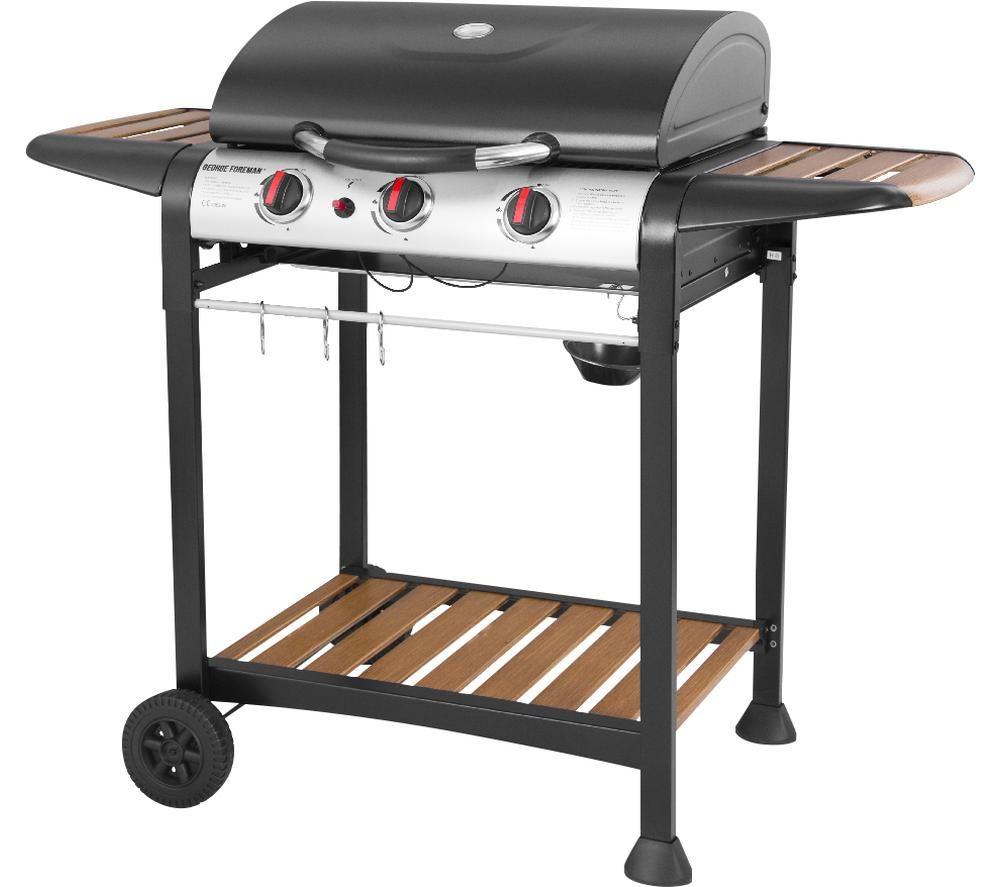 GEORGE FOREMAN GFGBBQ3BW 3 Burner Grill Gas BBQ - Black & Wood Effect image number 2 of 5