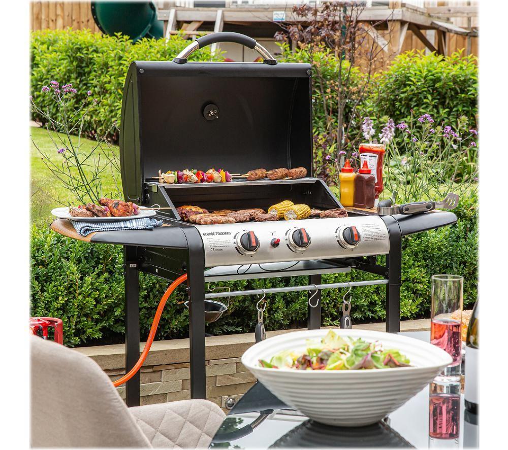 GEORGE FOREMAN GFGBBQ3BW 3 Burner Grill Gas BBQ - Black & Wood Effect image number 3 of 5