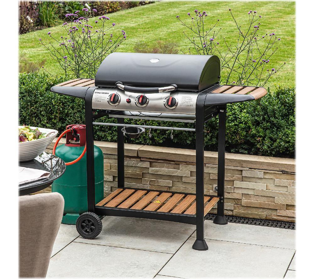 GEORGE FOREMAN GFGBBQ3BW 3 Burner Grill Gas BBQ - Black & Wood Effect image number 4 of 5