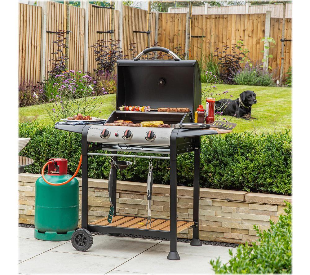 GEORGE FOREMAN GFGBBQ3BW 3 Burner Grill Gas BBQ - Black & Wood Effect image number 5 of 5