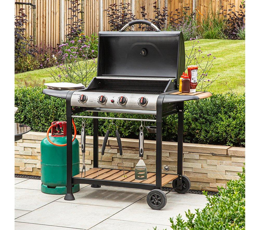 GEORGE FOREMAN GFGBBQ4BW 4 Burner Grill Gas BBQ - Black & Wood Effect image number 4 of 15