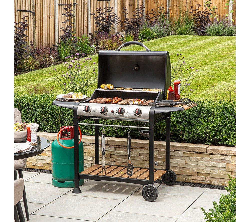 GEORGE FOREMAN GFGBBQ4BW 4 Burner Grill Gas BBQ - Black & Wood Effect image number 5 of 15