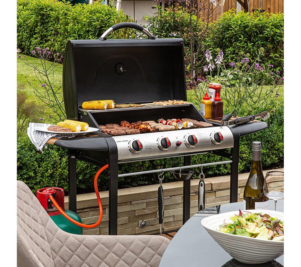 GEORGE FOREMAN GFGBBQ4BW 4 Burner Grill Gas BBQ - Black & Wood Effect image number 6 of 15