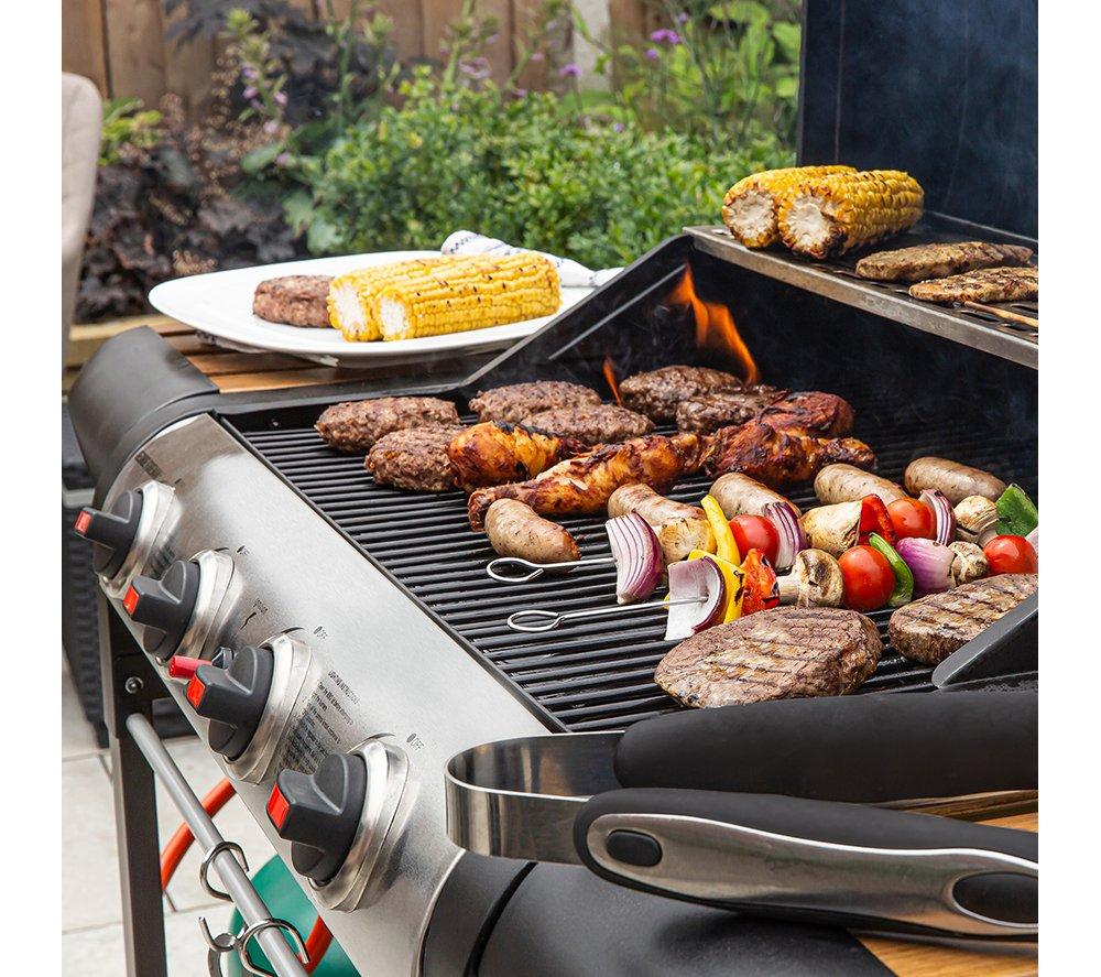GEORGE FOREMAN GFGBBQ4BW 4 Burner Grill Gas BBQ - Black & Wood Effect image number 7 of 15