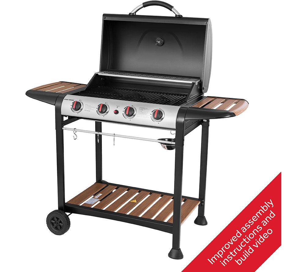 GEORGE FOREMAN GFGBBQ4BW 4 Burner Grill Gas BBQ - Black & Wood Effect image number 14 of 15