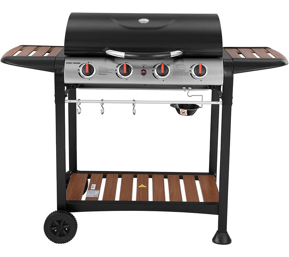 GEORGE FOREMAN GFGBBQ4BW 4 Burner Grill Gas BBQ - Black & Wood Effect image number 15 of 15