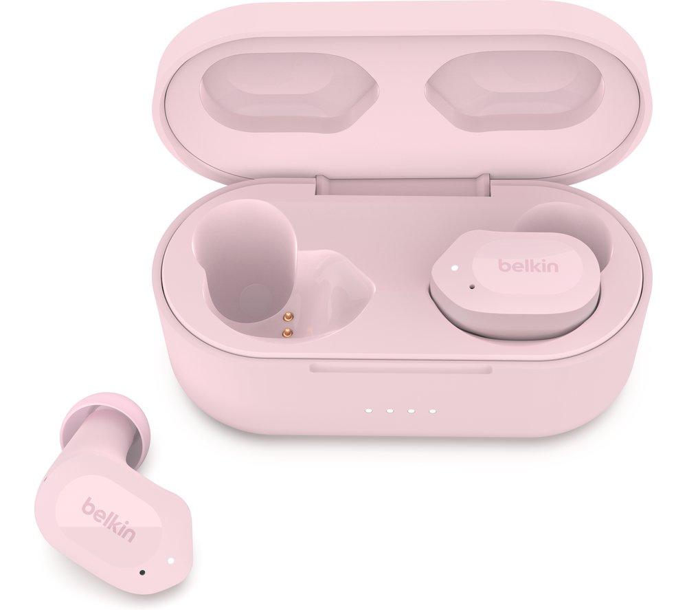 Belkin SOUNDFORM Play True Wireless Earbuds, Wireless Earphones with 3 EQ Presets, IPX5 Sweat and Water Resistant, 38 Hours Play Time for iPhone, Galaxy, Pixel and More - Pink
