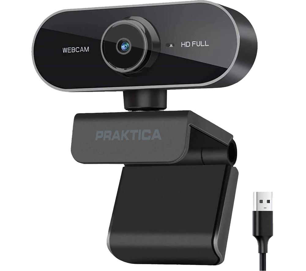 Praktica 1080P Full HD Webcam with Microphone - Auto Focus, Tripod Mount, Privacy Cover, Plug & Play USB Camera Compatible with PC Desktop Laptop Windows Mac Linux Zoom Skype Teams VoIP