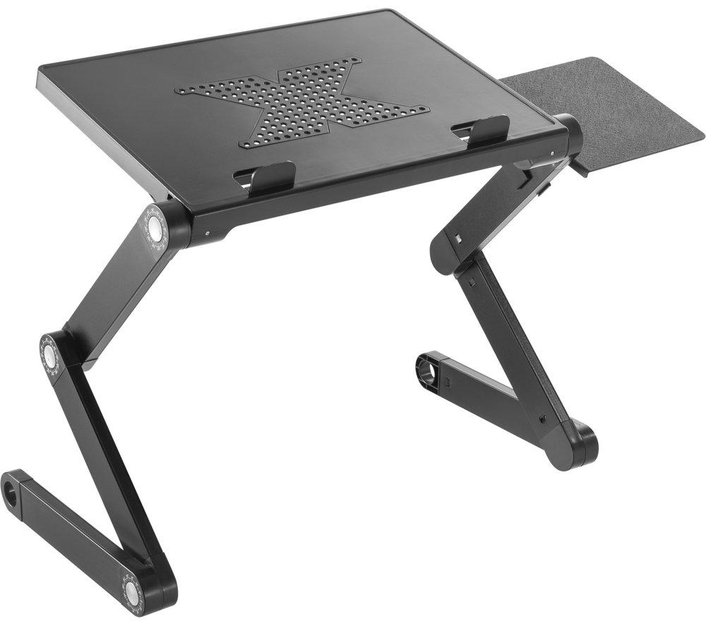 ProperAV Ergonomic Adjustable Laptop Stand Lap Desk for Bed Couch Sofa with Mouse Pad | Portable Height Adjust Tilt Riser Black