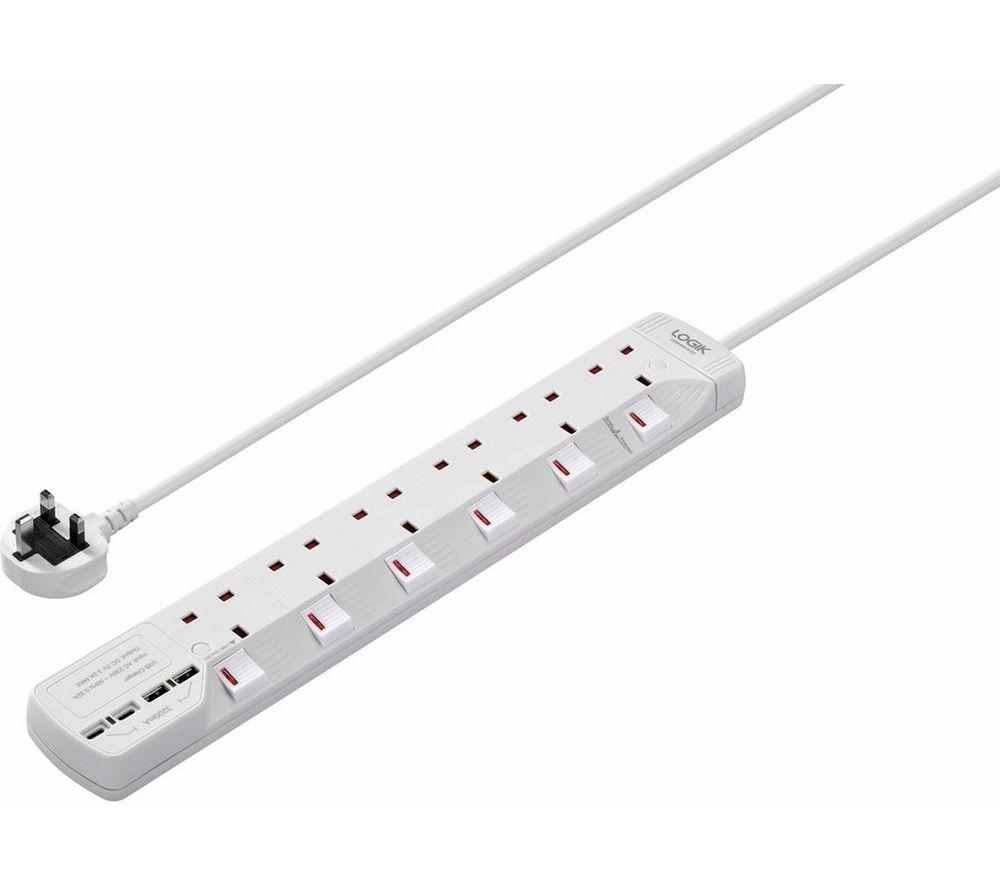 LOGIK L6W4MUC23 Surge Protected 6-Socket Extension Lead with USB - 4 m image number 2 of 2