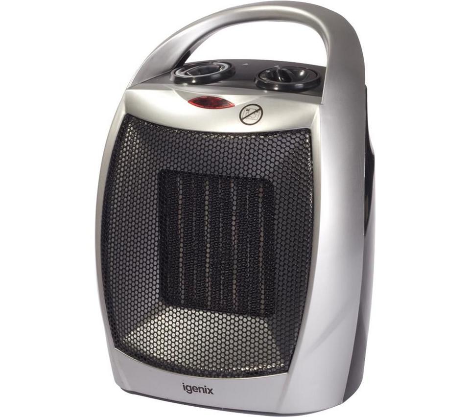 IGENIX IG9030 Portable Hot & Cool Fan Heater - Silver & Black