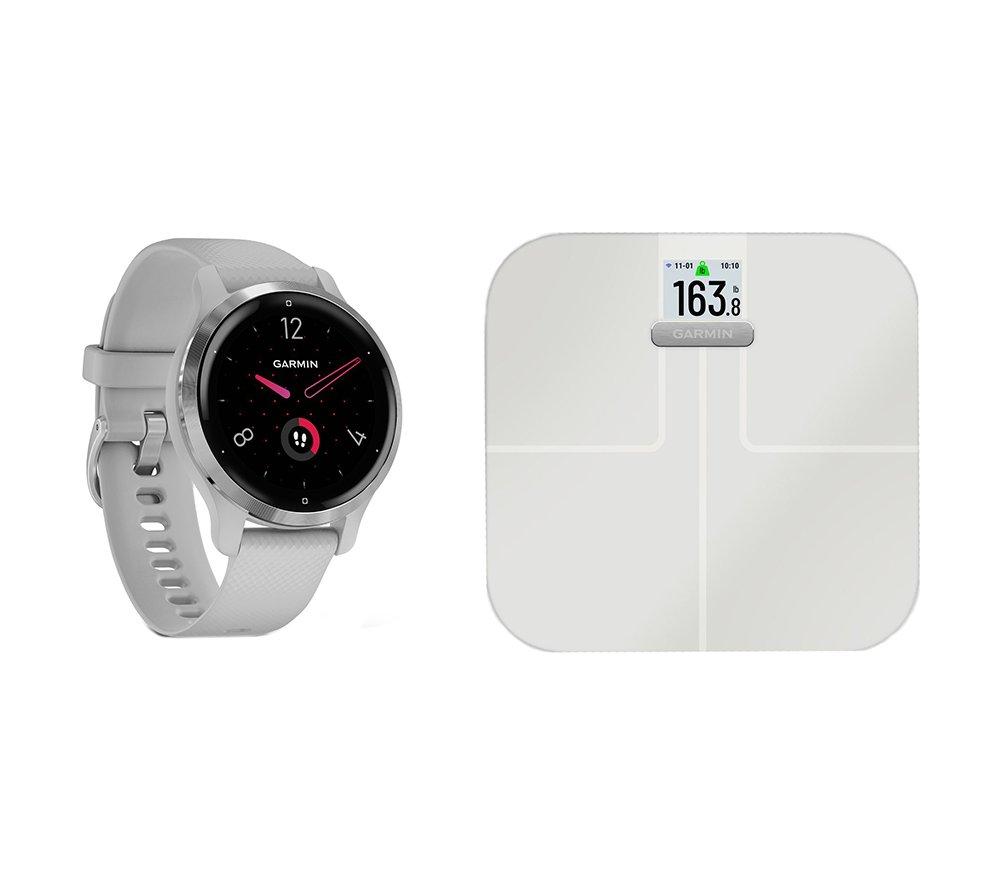 Garmin Venu 2S Smartwatch Grey & Index S2 Smart Scale Bundle, Silver/Grey
