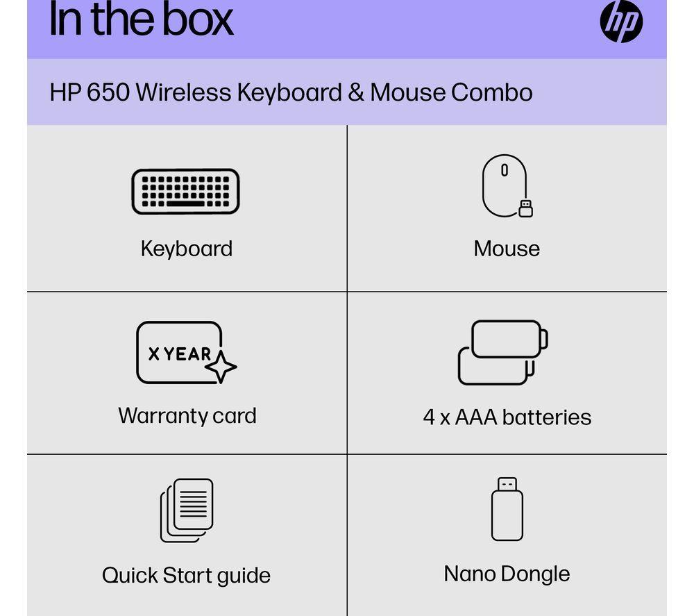 HP 650 Wireless Keyboard and Mouse Combo