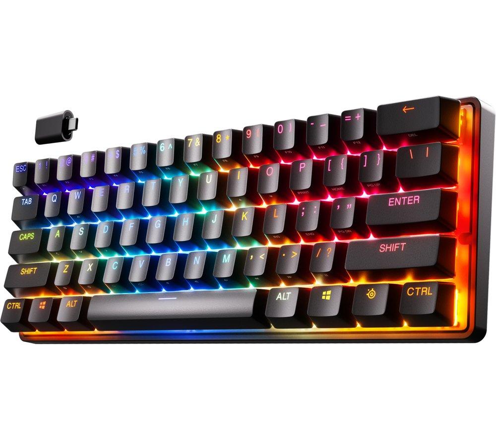SteelSeries Apex Pro Mini Wireless HyperMagnetic Gaming Keyboard - World's Fastest Keyboard - Compact 60% Form Factor - Adjustable Actuation - RGB - Bluetooth - 2.4GHz - USB-C - English QWERTY Layout