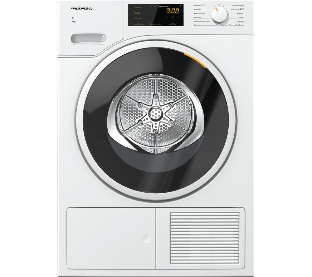 MIELE T1 TWD260WP WiFi-enabled 8 kg Heat Pump Tumble Dryer - White, White