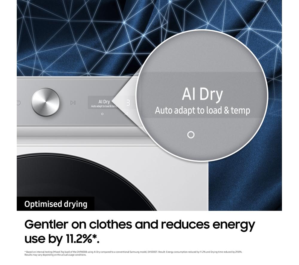 SAMSUNG Series Bespoke Series 8 AI Energy DV90BB9445GH/S1 WiFi-enabled 9 kg Heat Pump Tumble Dryer - White image number 6 of 12