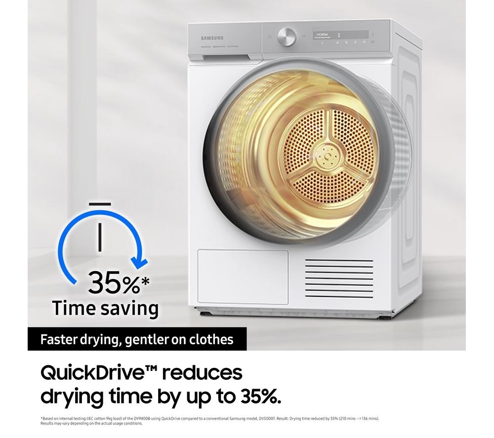 SAMSUNG Series Bespoke Series 8 AI Energy DV90BB9445GH/S1 WiFi-enabled 9 kg Heat Pump Tumble Dryer - White image number 7 of 12