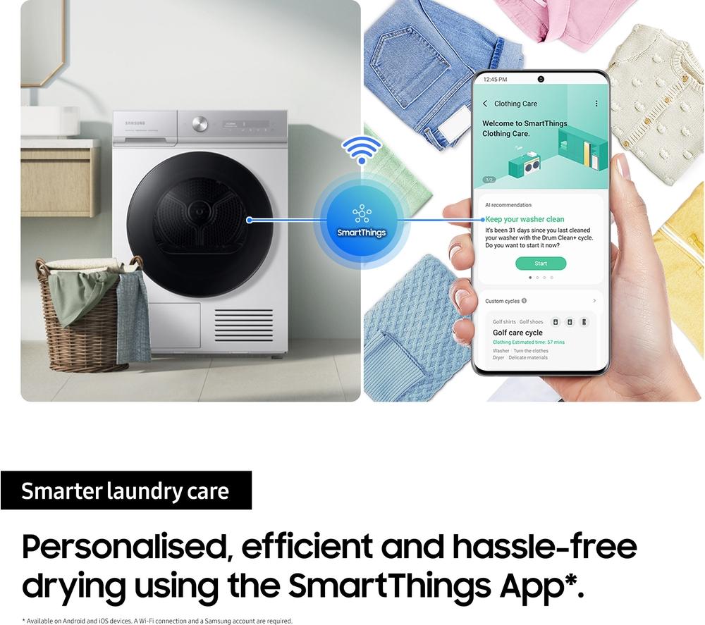 SAMSUNG Series Bespoke Series 8 AI Energy DV90BB9445GH/S1 WiFi-enabled 9 kg Heat Pump Tumble Dryer - White image number 10 of 12
