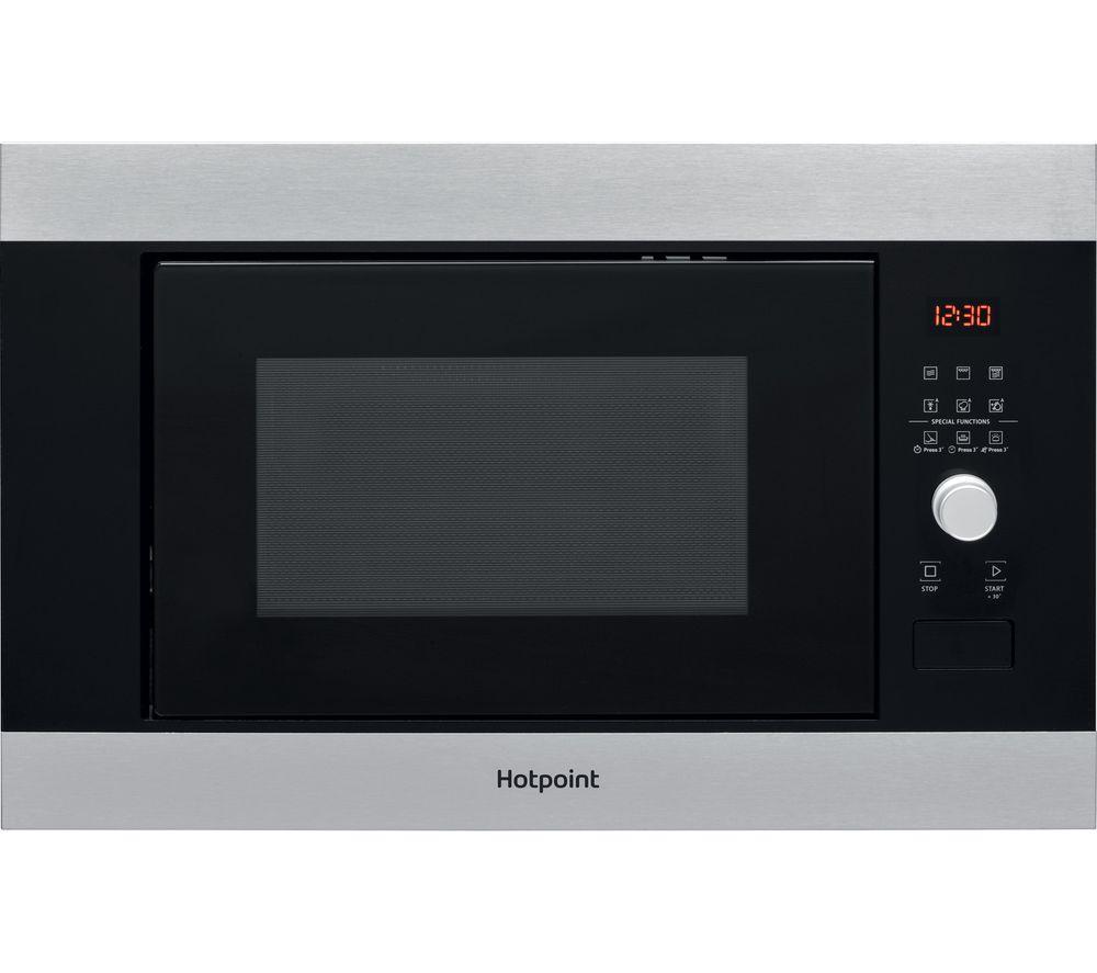 HOTPOINT MF25G Built-in Microwave with Grill - Black & Stainless Steel, Stainless Steel