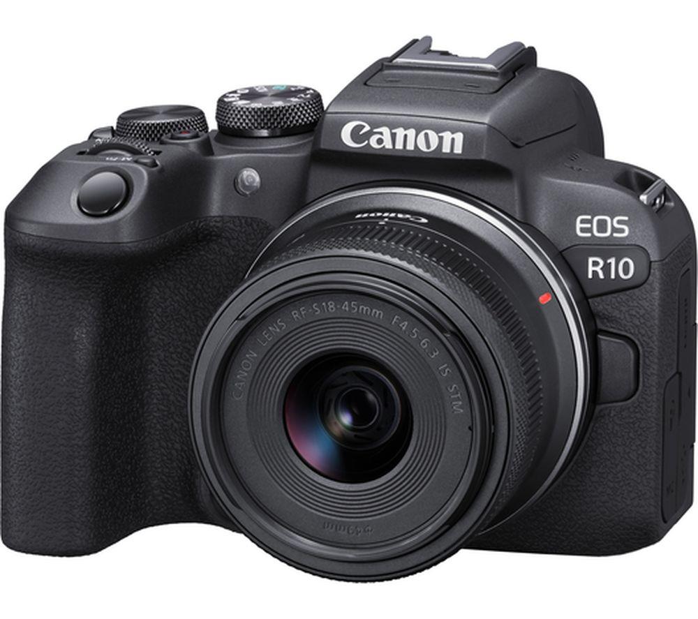 Image of CANON EOS R10 Mirrorless Camera with RF-S 18-45 mm f/4.5-6.3 IS STM Lens, Black