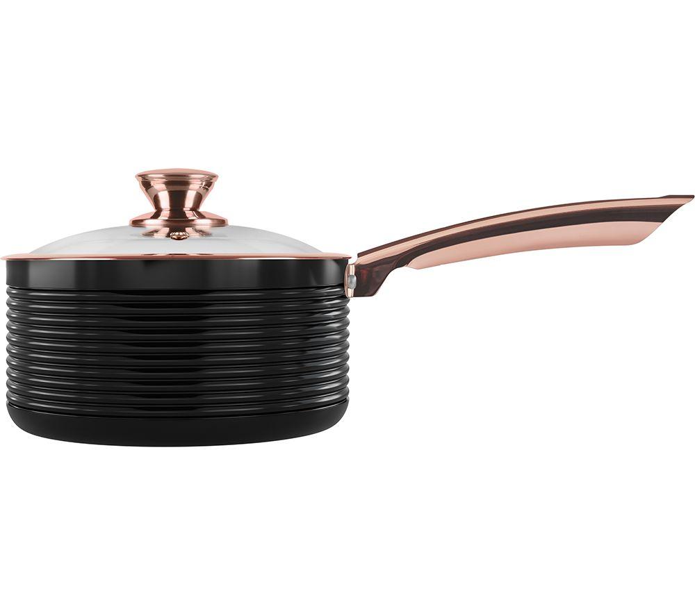 Tower Linear Induction Pots And Pans Sets, Non Stick Cerasure Coating,  Black And Rose Gold, 5 Piece, 16/18/20cm Saucepans, 24/28 cm Frying Pans