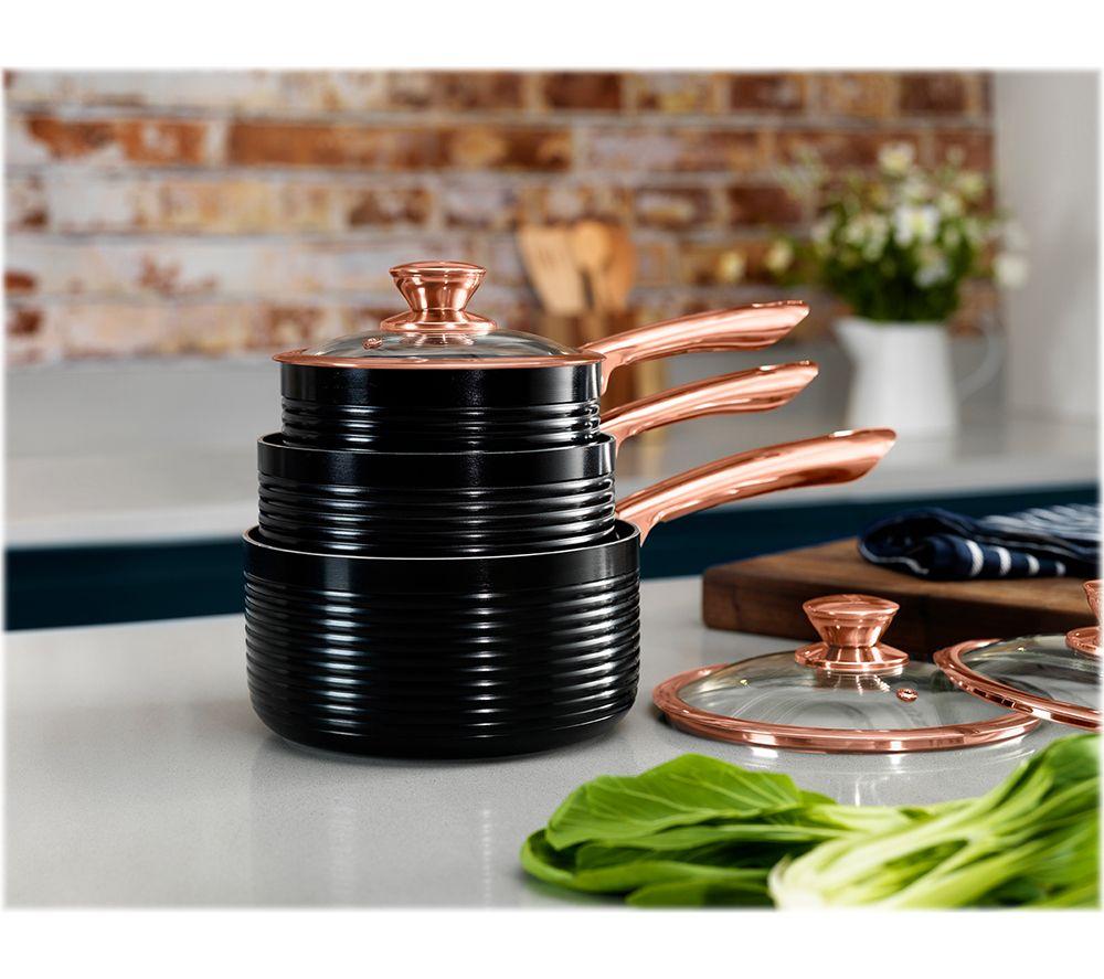 TOWER Linear T800001RB 3-piece Non-stick Saucepan Set - Black & Rose Gold image number 5 of 7
