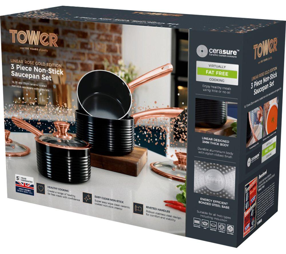TOWER Linear T800001RB 3-piece Non-stick Saucepan Set - Black & Rose Gold image number 7 of 7