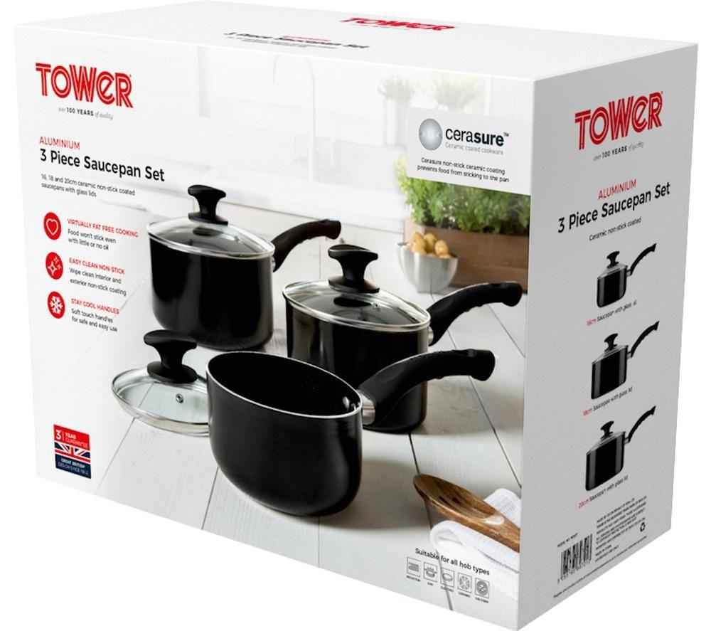 TOWER Essentials T81507 3-piece Non-stick Saucepan Set - Black image number 7 of 7