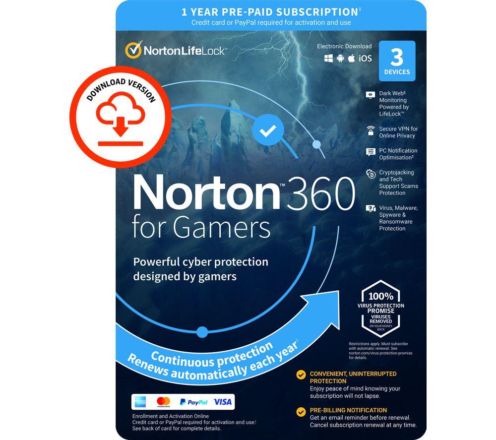 Buy NORTON 360 for Gamers 2022 1 year (automatic renewal) for 3