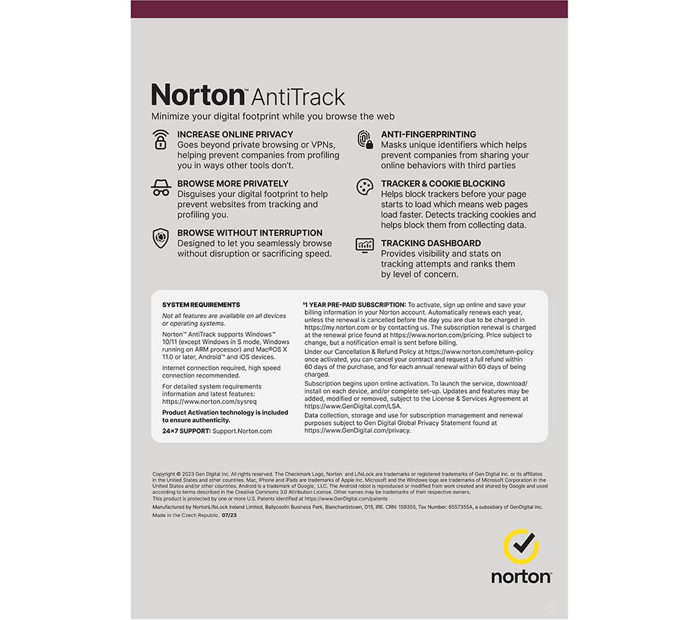 NORTON Antitrack 2022 - 1 year (automatic renewal) for 1 device image number 2 of 6