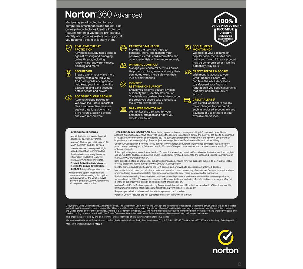 NORTON 360 Advanced 2022 - 1 year (automatic renewal) for 10 devices image number 2 of 10