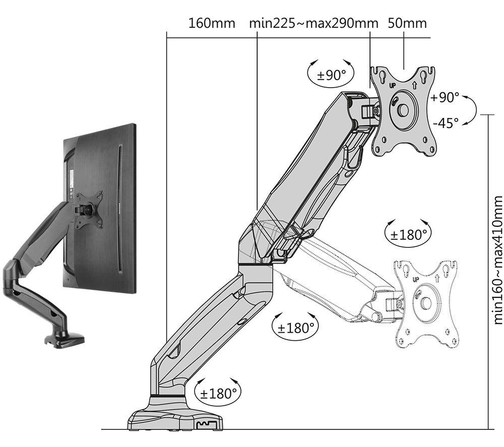 TTAP TTD-101M1-GAS Tilt & Swivel 17-32" Monitor Desk Mount image number 7 of 8