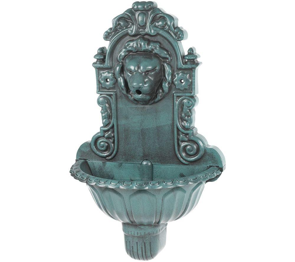 Image of GARDENKRAFT Lion Head 13340 Garden Bird Bath Wall Fountain - Antique Green