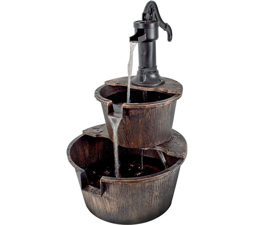 Image of GARDENKRAFT Barrel 20890 Garden Water Fountain - 2 Tiers, Brown