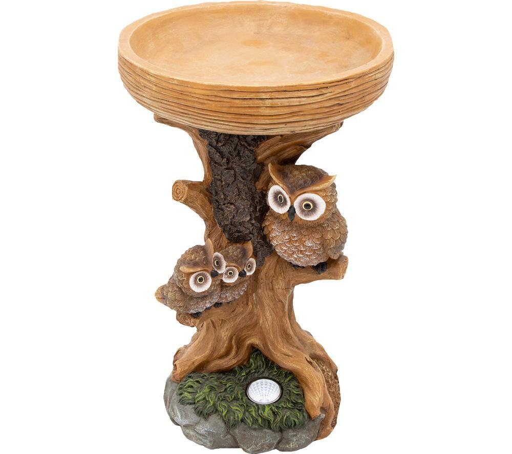 Image of GARDENKRAFT Owl 11059 Garden Bird Bath - Brown