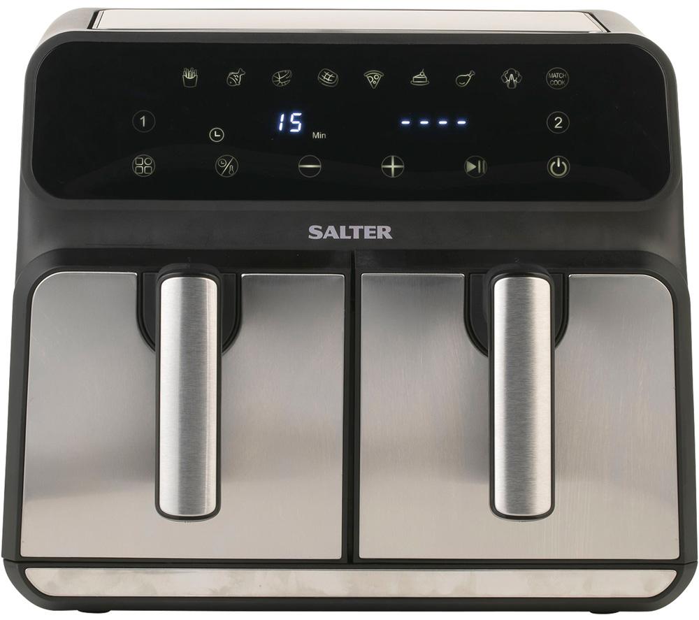 SALTER EK5196 Dual Air Pro Air Fryer - Black & Stainless Steel, Stainless Steel