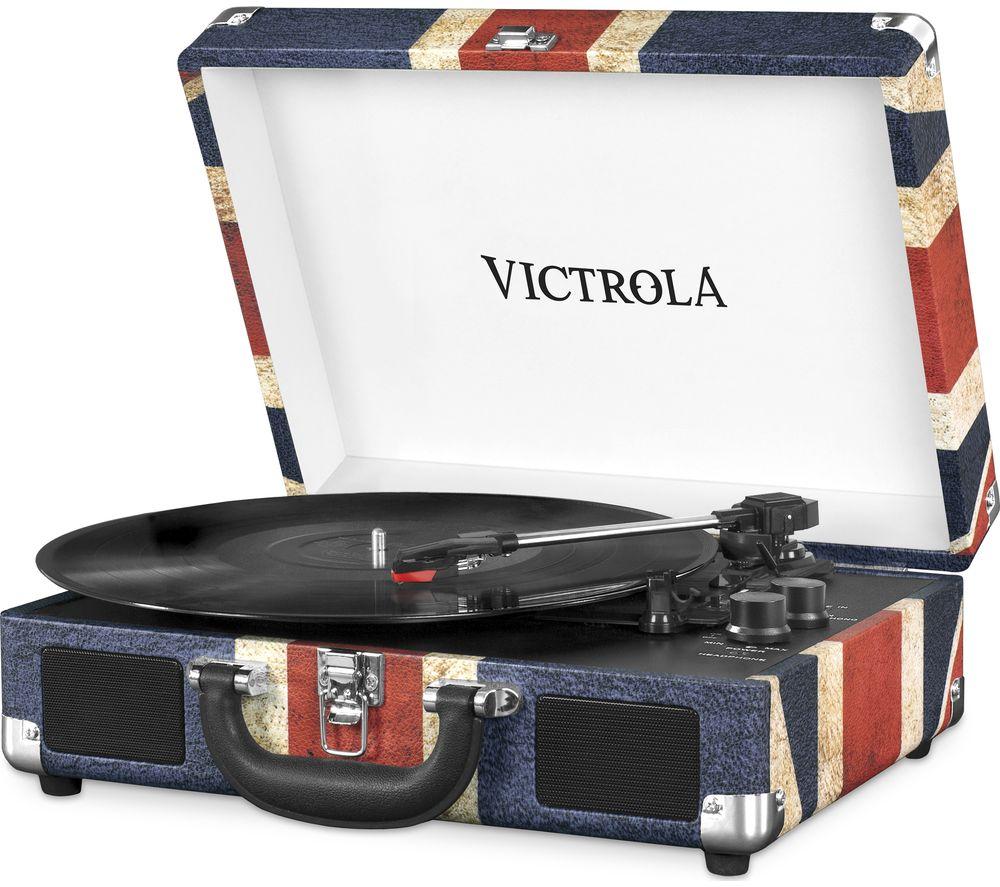 VICTROLA Journey Portable Belt Drive Bluetooth Turntable - UK Flag, Blue,Red,Patterned,White