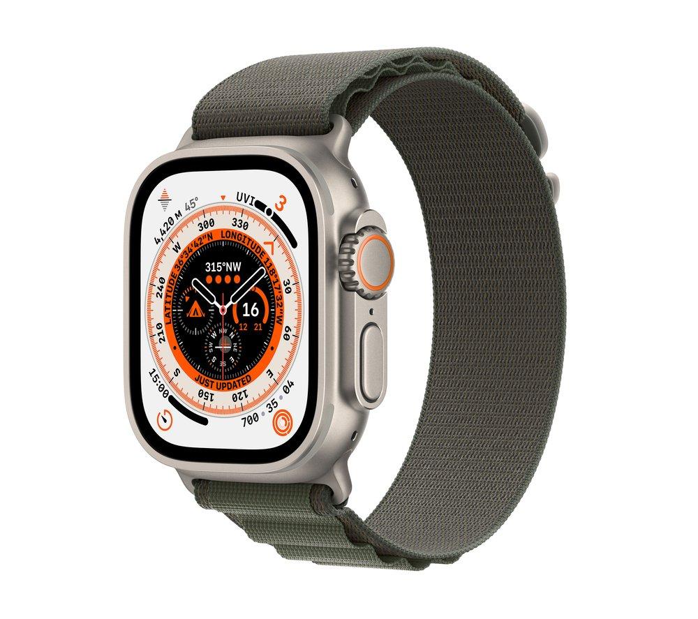 APPLE Watch Ultra Cellular - Titanium with Green Alpine Loop, Large, 49 mm