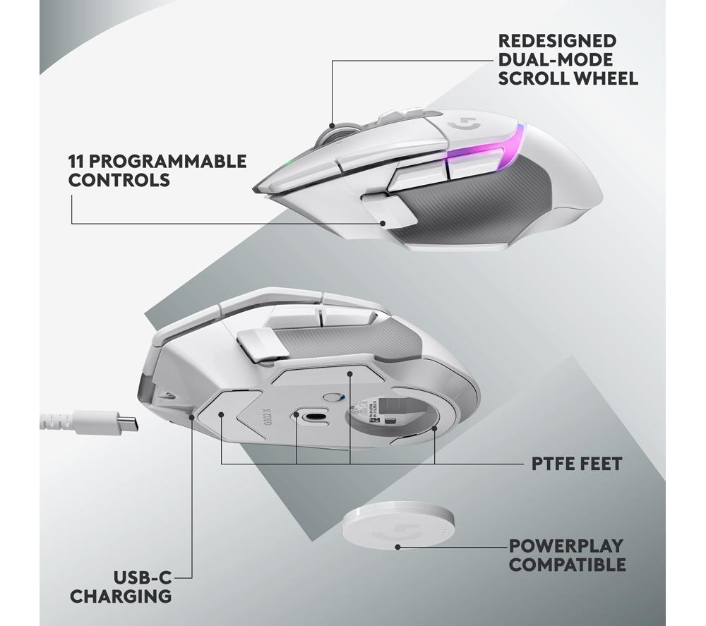 LOGITECH G502 X Plus Lightspeed Wireless Optical Gaming Mouse - White image number 7 of 10