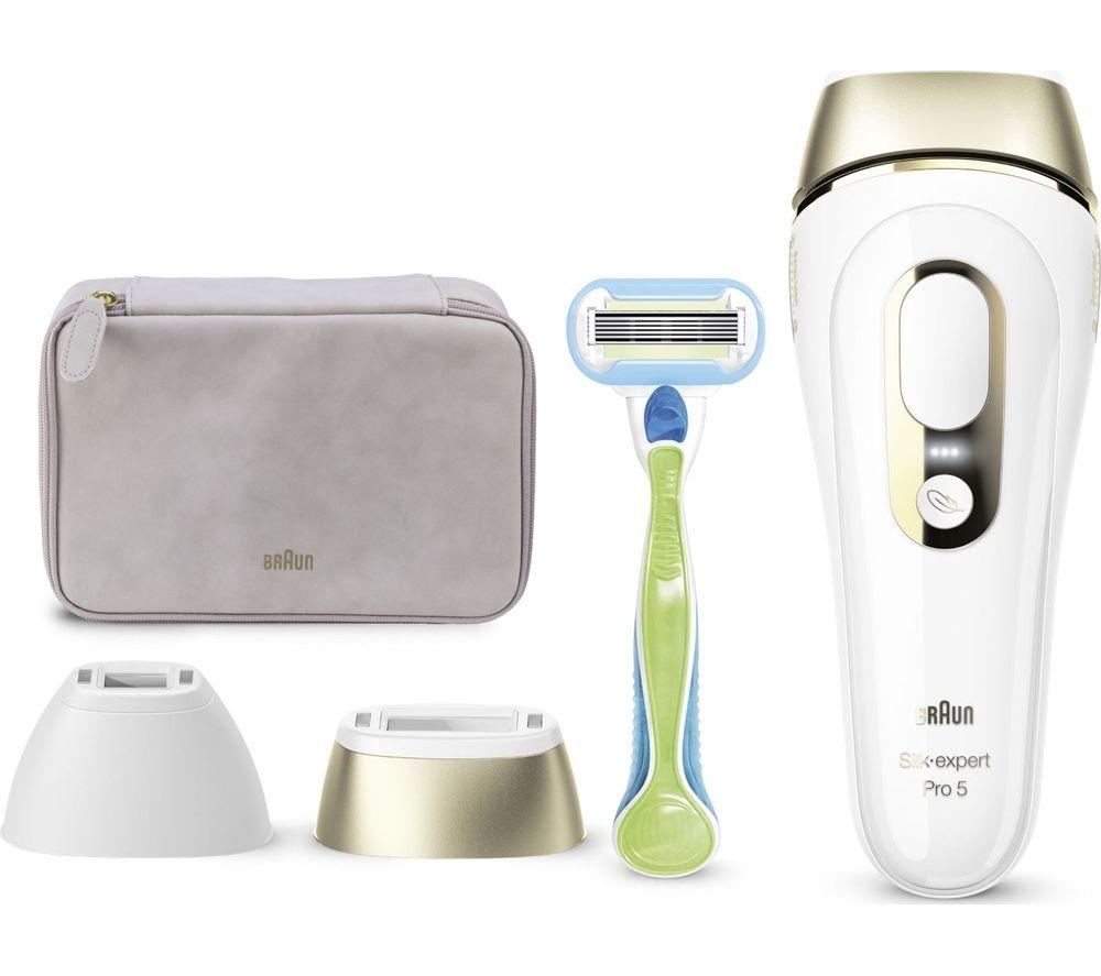 Braun IPL Silk Expert Pro 5, Visible Hair Removal For Women & Men With  Venus Razor and Precision Head, Premium Pouch, Alternative For Laser Hair  Removal, PL5124, White/Gold : : Health 