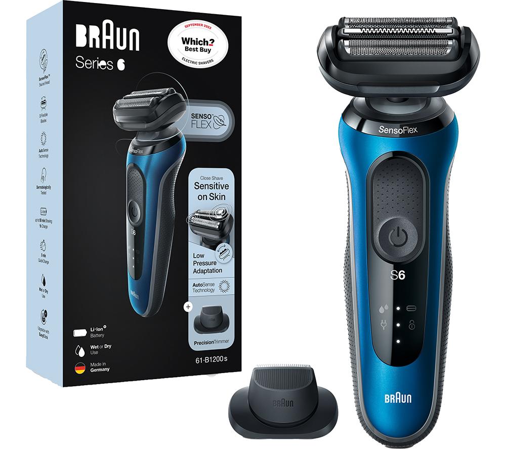 BRAUN Series 6 60-B1200S Wet & Dry Foil Shaver - Black & Blue, Blue,Black